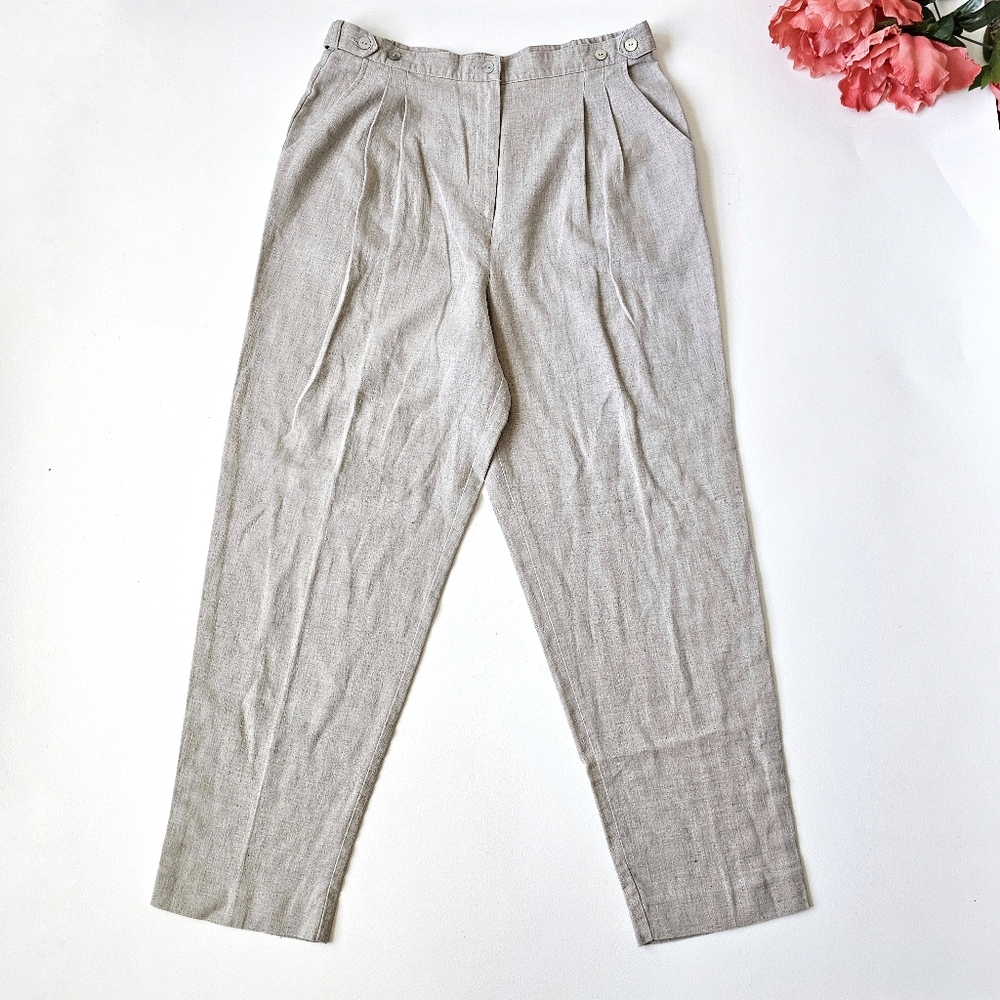 VTG Portraits By Northern Isles Linen Blend High Rise Pleated Tapered Pants 16